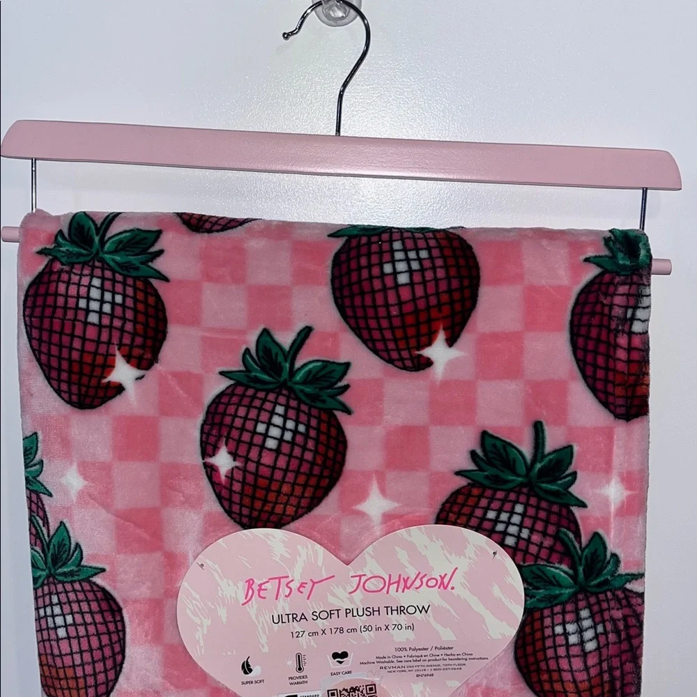 Betsey Johnson Pink Strawberry Plush Throw